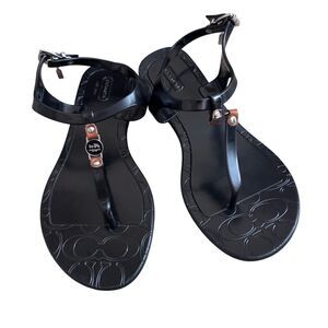 Coach Black Piccadilly Jelly Ankle Strap Thong Sandals